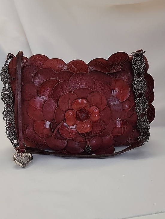 Brighton Handbags - Red leather Brighton Rosalie handbag 3D flower petals
